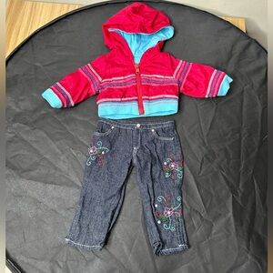American Girl Doll ready for Fun Outfit Hooded Jacket with Embroidered Jeans Set